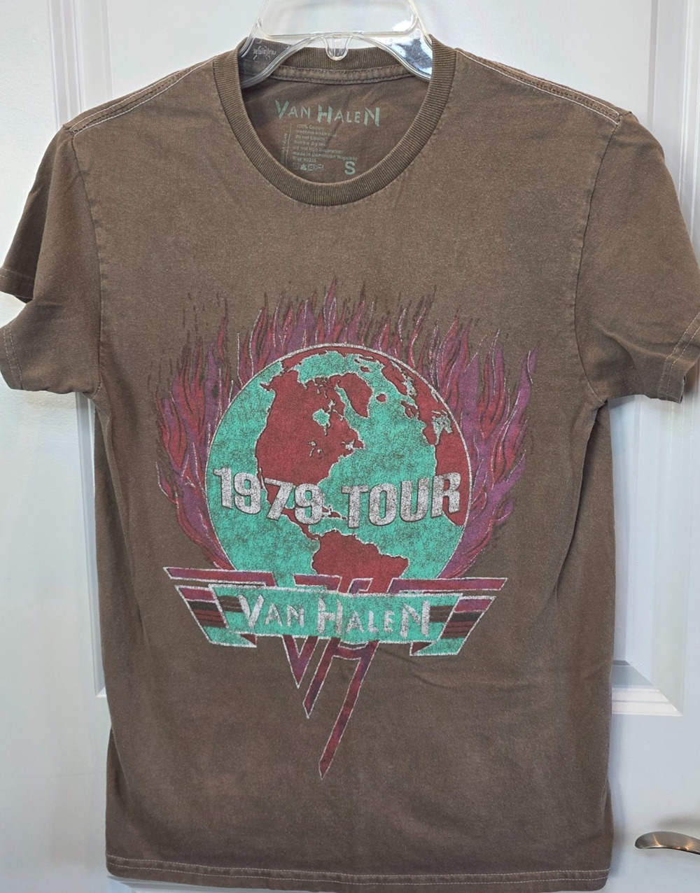 Van Halen Rock Band T-Shirt Men Small Brown 1979 World Tour Graphic Double Sided